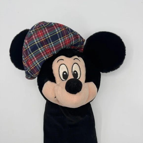Disney Store Mickey Mouse Plush Golf Club Cover Plaid Hat White Pom Disney Park - Picture 3 of 5